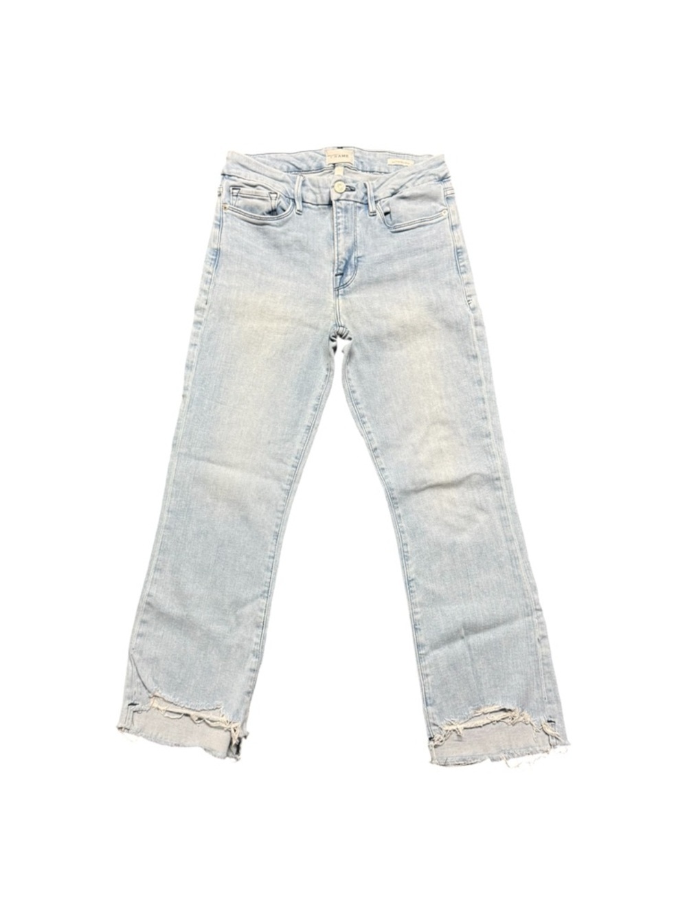 FRAME Le Crop Mini Boot Light Wash Distressed Jeans Size 29 Raw Hem